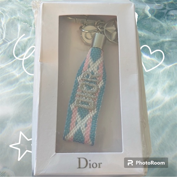 Dior Accessories - Dior Fabric Keychain Bag Charm J'adior
Blue Pink Silver Tone Metal Wristlet